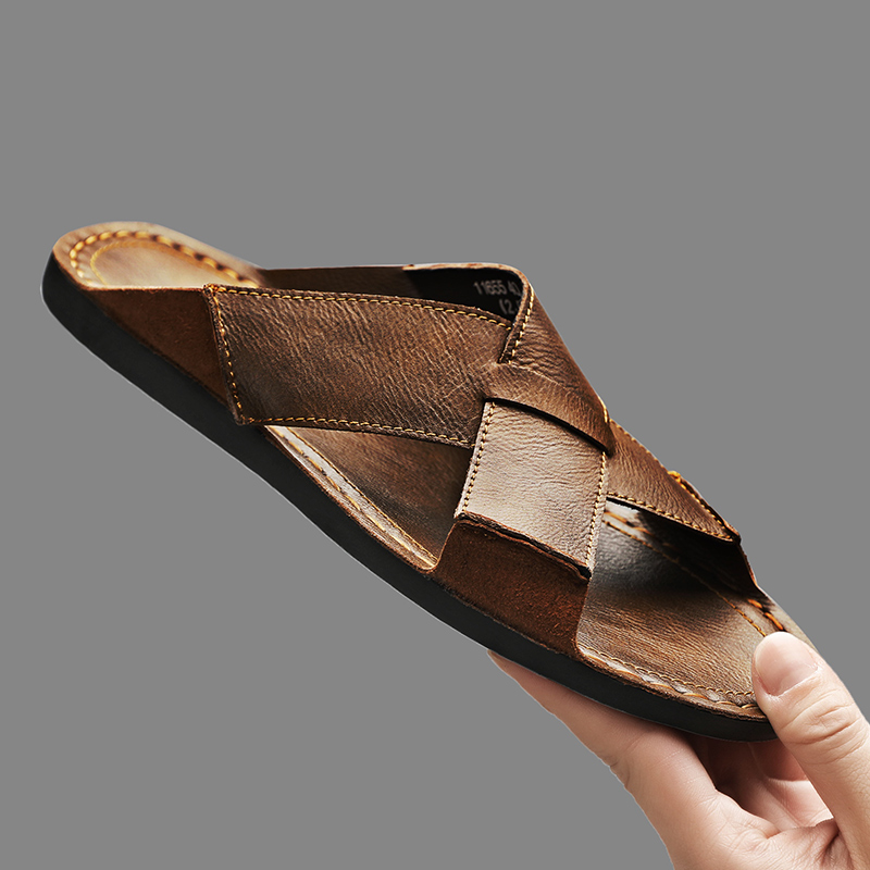 Men'S Shoes Hey Dude - Модные мужские тапочки из натуральной кожи,