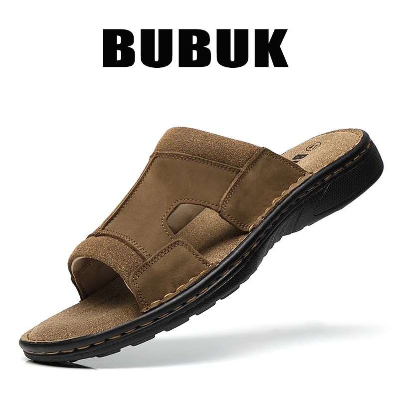 Men'S Shoes With Velcro - Мужские кожаные тапочки Bubuk для активного