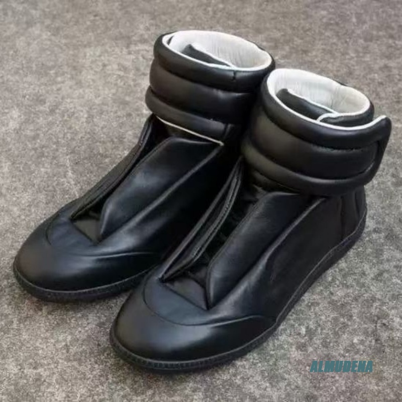 Men'S Shoes With Velcro - Черные однотонные мужские повседневные высокие кроссовки