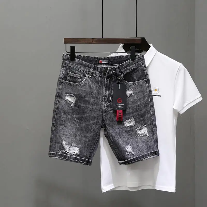 Men'S Shoes With Jeans - Шорты мужские рваные джинсовые на пуговицах,