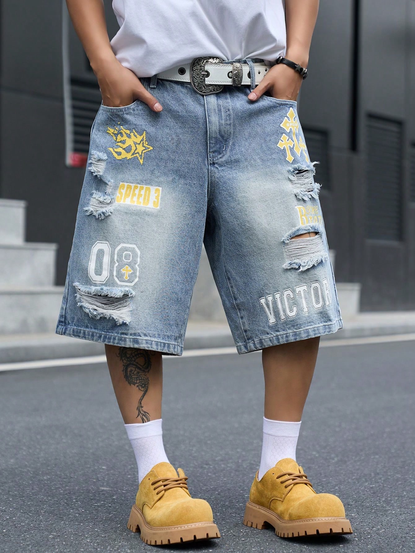 Men'S Shoes With Jeans - Мужские джинсовые шорты-бермуды свободного кроя, винтажные